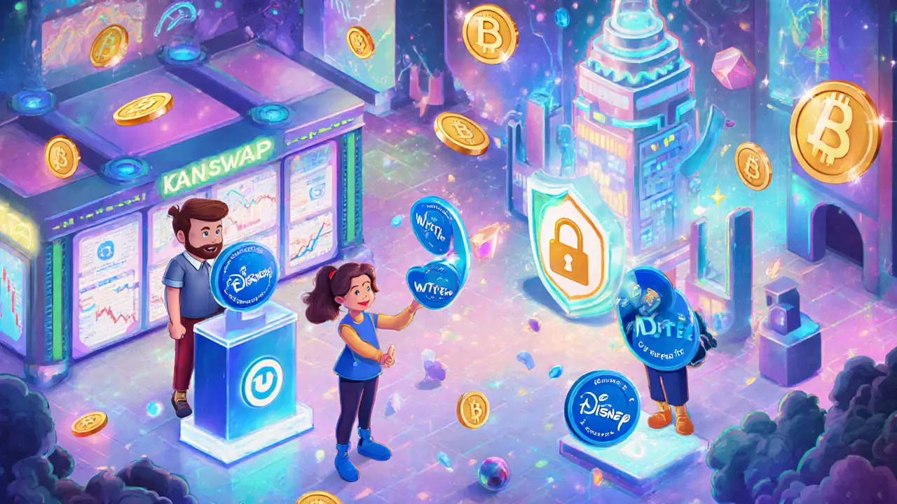 Personajes usan WTHETA para comerciar, apostar y recibir recompensas en un mercado DeFi.