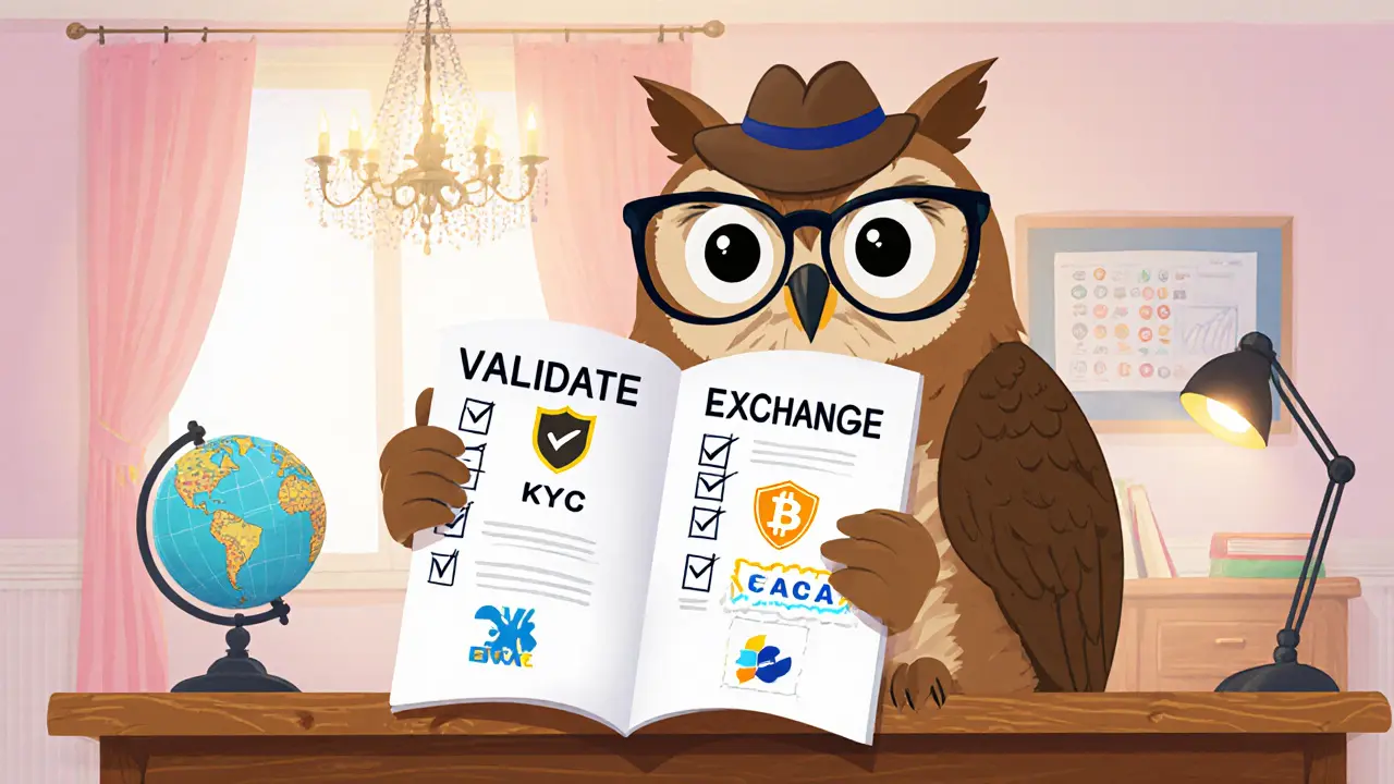 Sabio búho revisando una lista de verificación para validar un exchange.