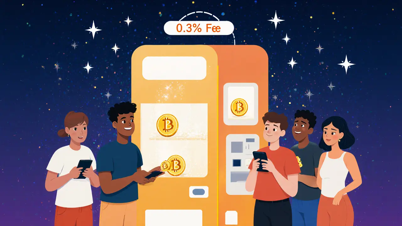 Personas de distintas culturas intercambiando tokens en una interfaz mágica de Uniswap V2 con tarifas de gas como destellos.