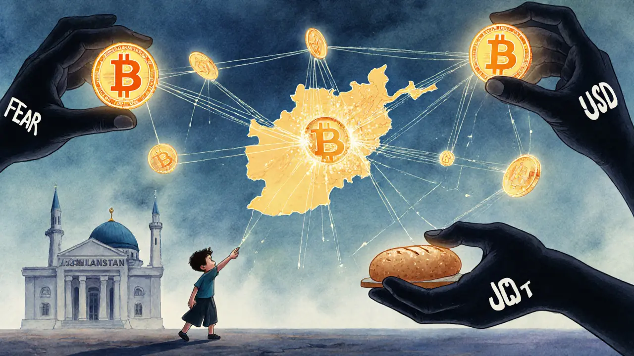 Una red de criptomonedas conecta familias a Afganistán, mientras manos de control intentan destruirla.