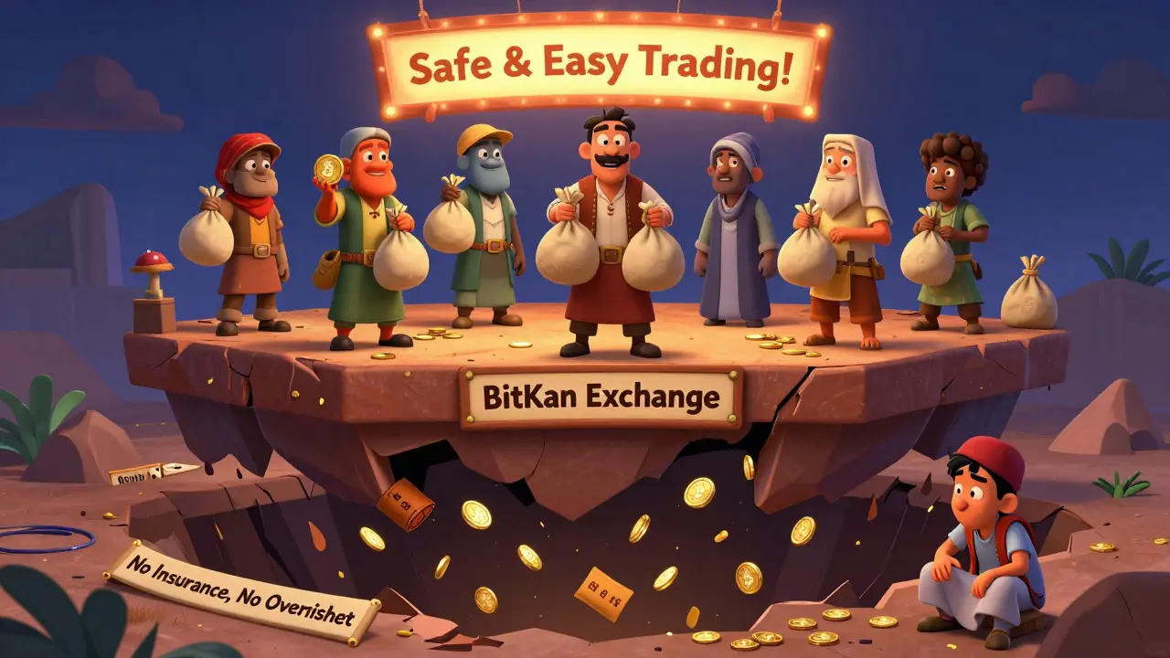 Traders en una plataforma flotante que se desmorona hacia un abismo sin supervisión ni seguro.