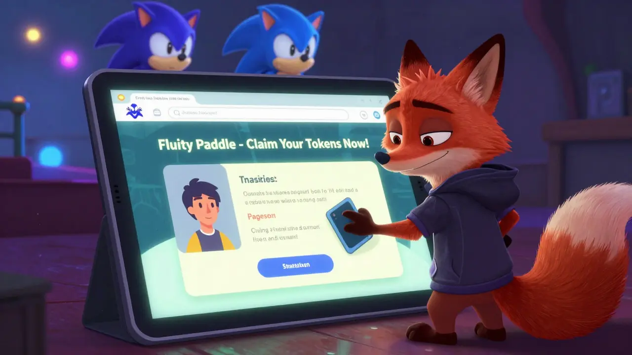 Un zorro hacker engaña a un usuario para que conecte su billetera a un sitio falso de 'Fluity Paddle'.