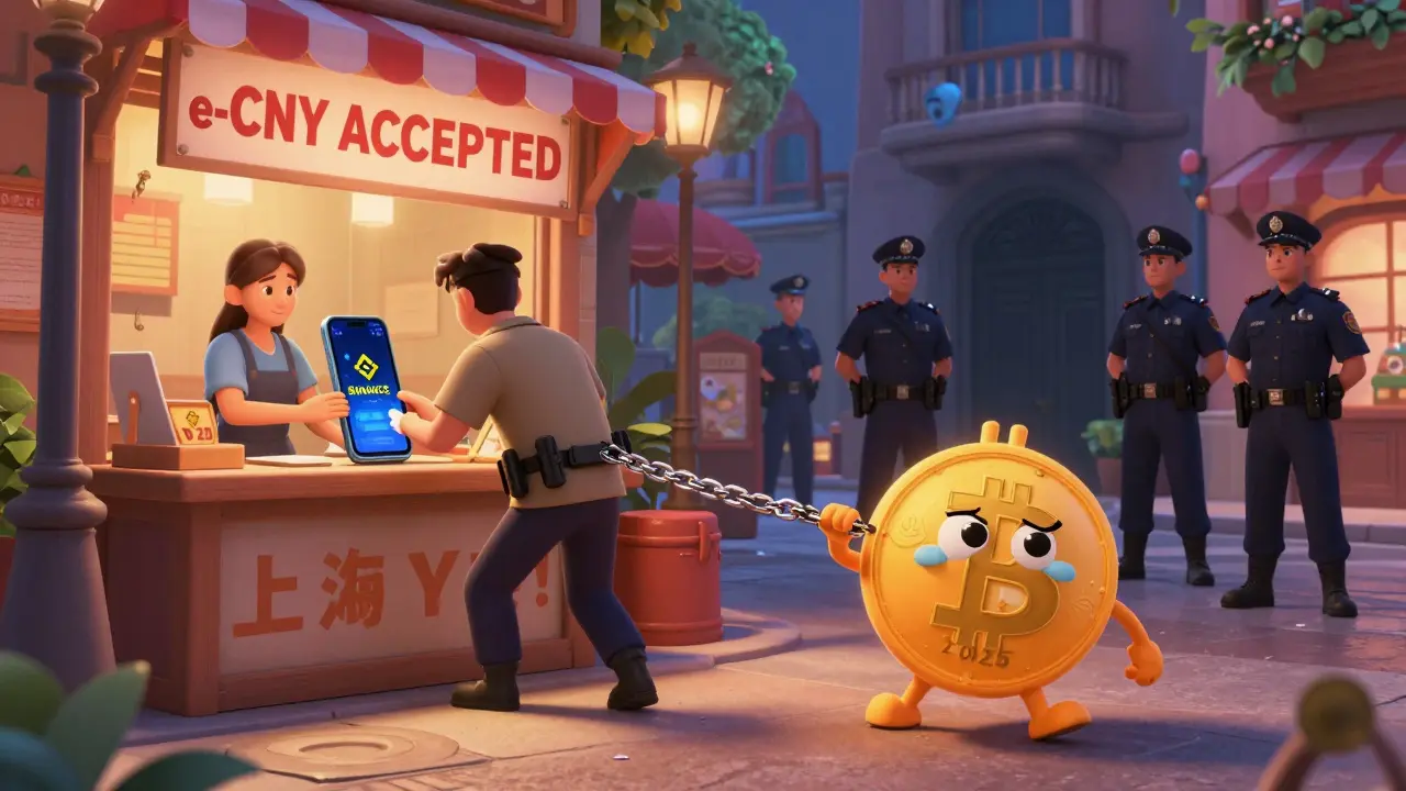 Una transacción ilegal de criptomonedas es interceptada en Shanghái, mientras el e-CNY se usa felizmente en el mercado.