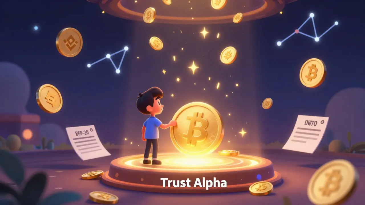 Usuario apostando TWT en una plataforma brillante mientras caen recompensas de criptomonedas en estilo animado Disney.