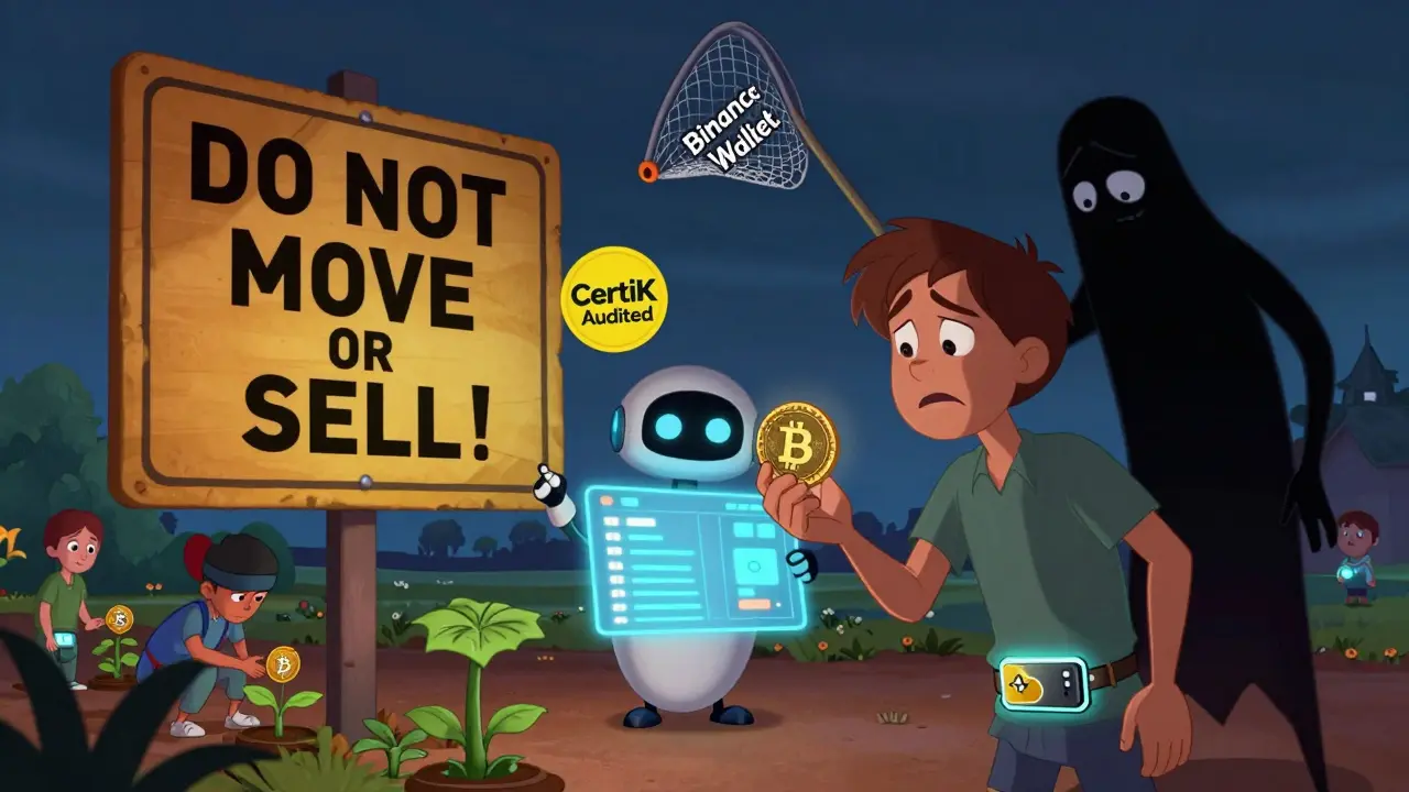 Usuario con un NFT seguro mientras un villano intenta robarlo, vigilado por un robot de CertiK.