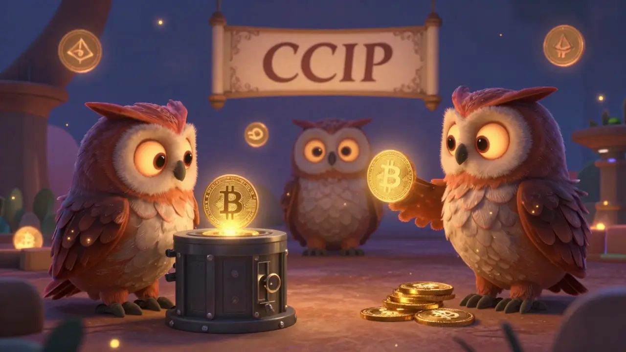 Búhos oráculos descentralizados monitorean una transacción segura entre Ethereum y Polygon.