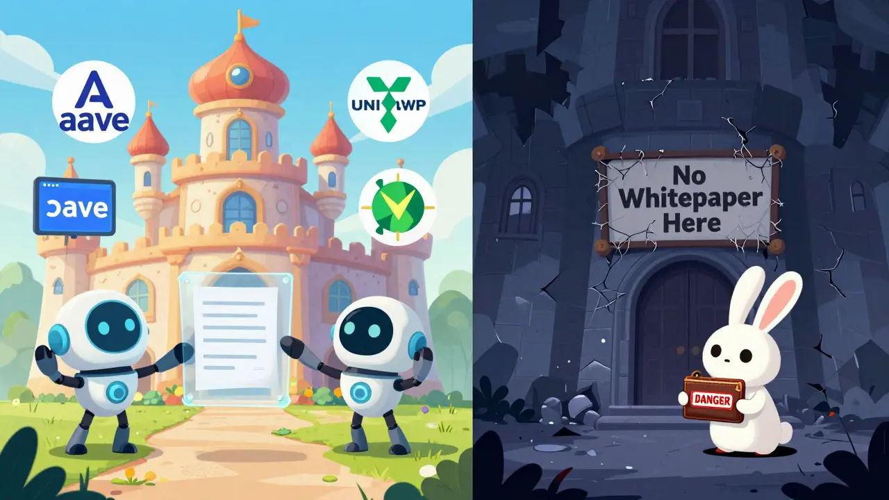 Dos mundos contrastantes: un reino DeFi legítimo y un castillo vacío de AST.finance en estilo Disney.