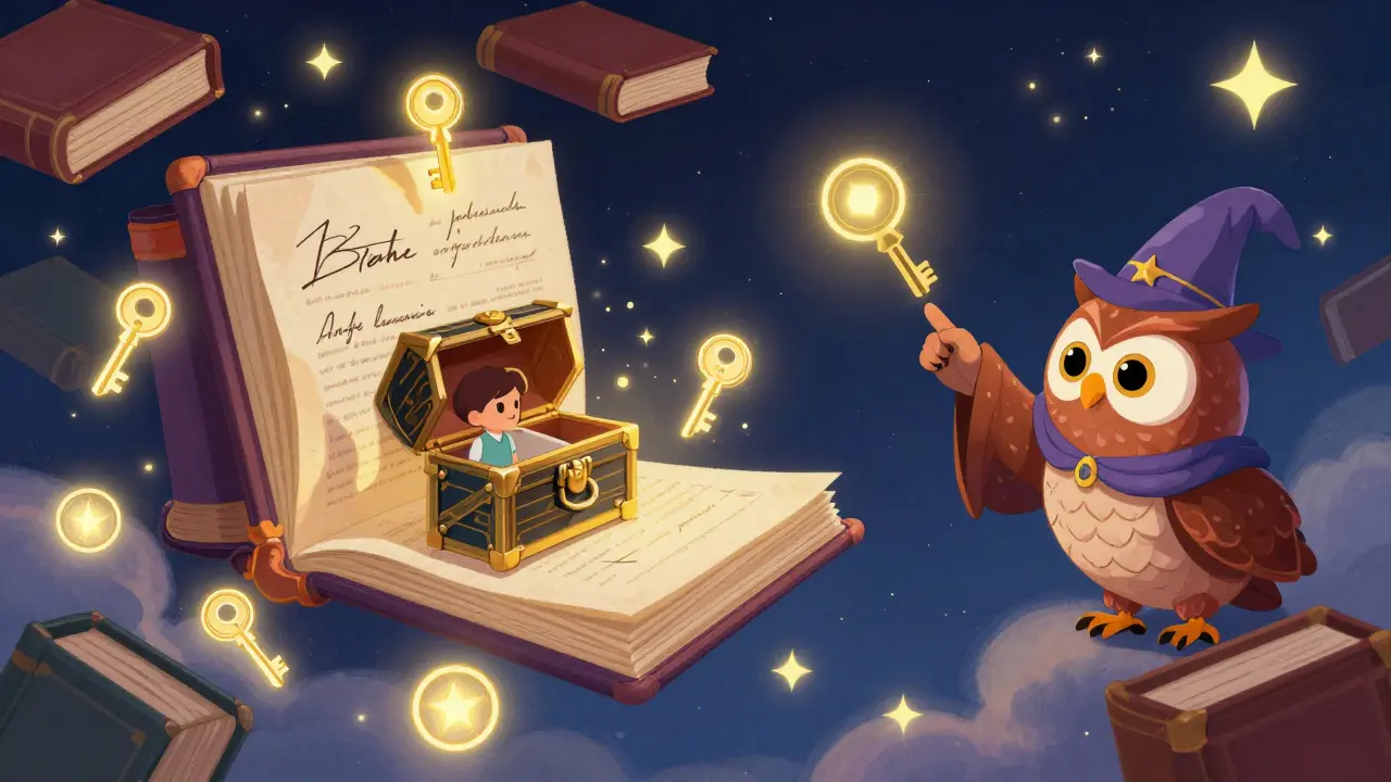 Un algoritmo ECDSA con forma de lechuza verifica firmas digitales en un libro flotante de blockchain.