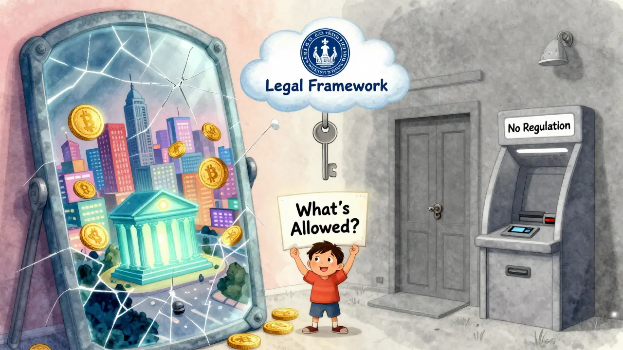 Un espejo divide Siria entre un futuro digital brillante y un presente vacío, mientras un niño sostiene una señal preguntando qué está permitido.