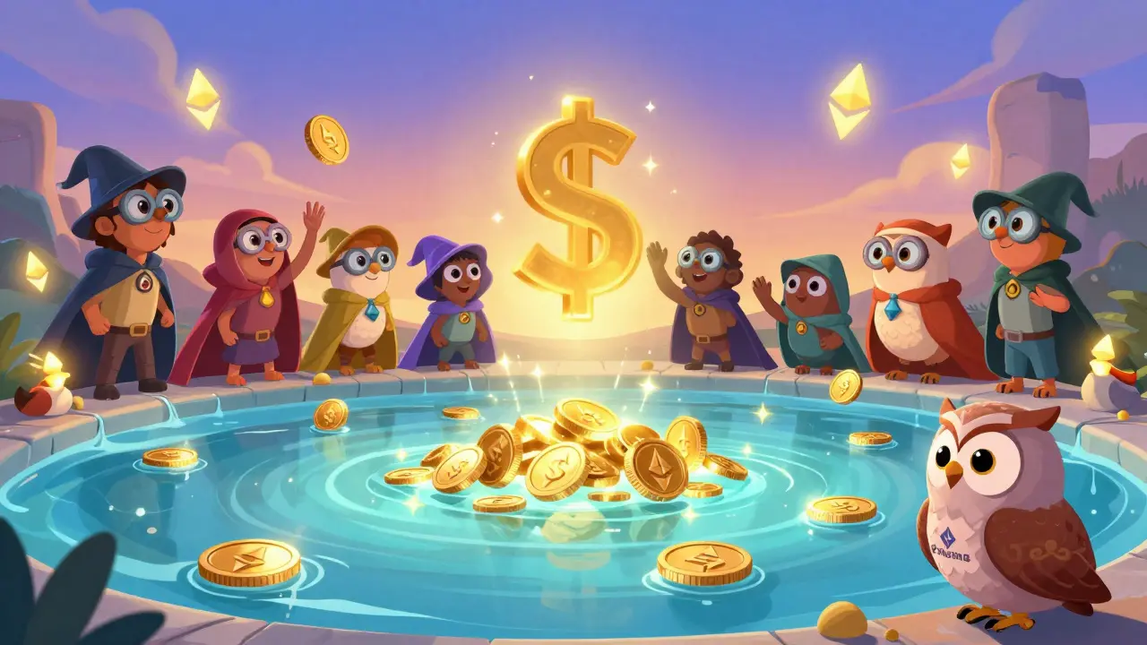 Una piscina mágica convierte tokens liquidados en recompensas brillantes para usuarios de mkUSD.
