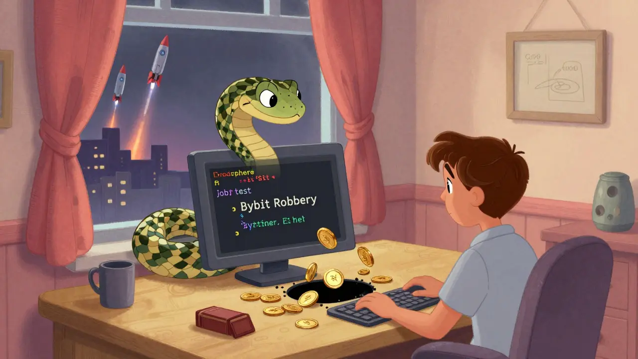 Un empleado recibe un archivo malicioso que se convierte en una serpiente que drena criptomonedas hacia un agujero negro.