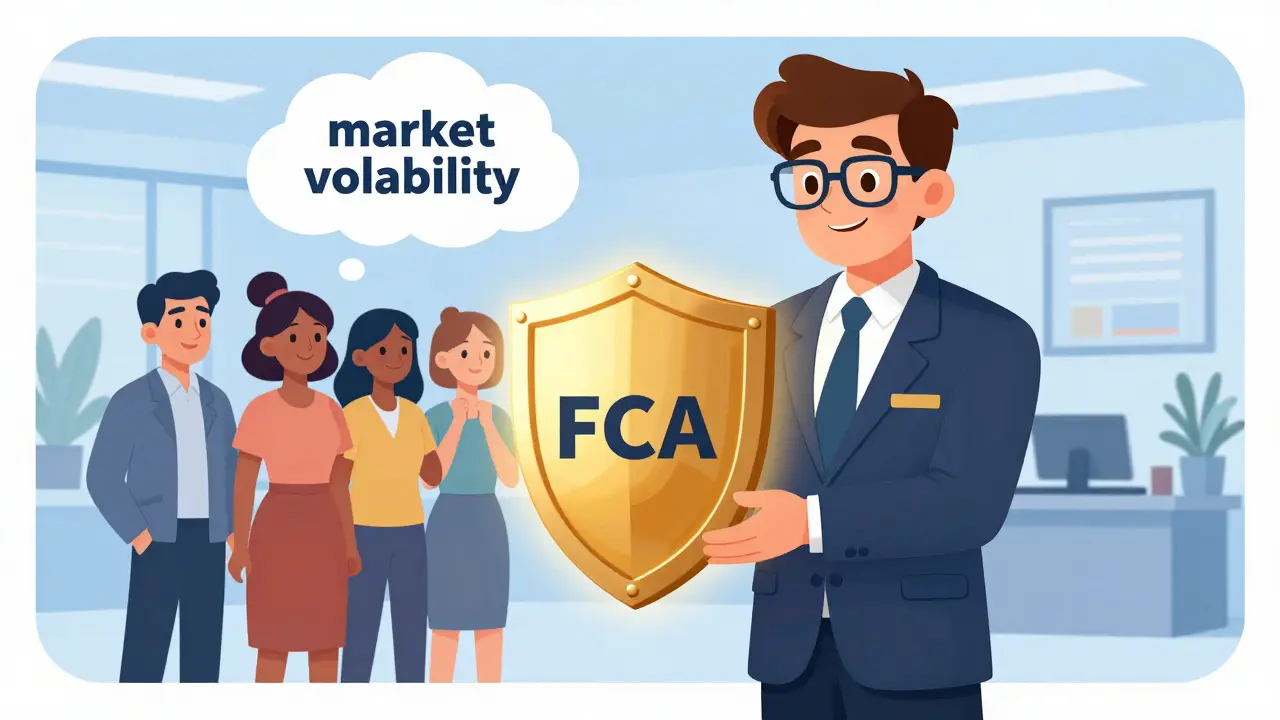 Oficial de la FCA protegiendo a ciudadanos con un escudo dorado en estilo Disney.