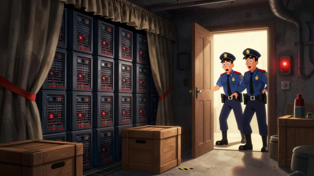 Redada policial en un centro de minería de criptomonedas clandestino en un sótano.