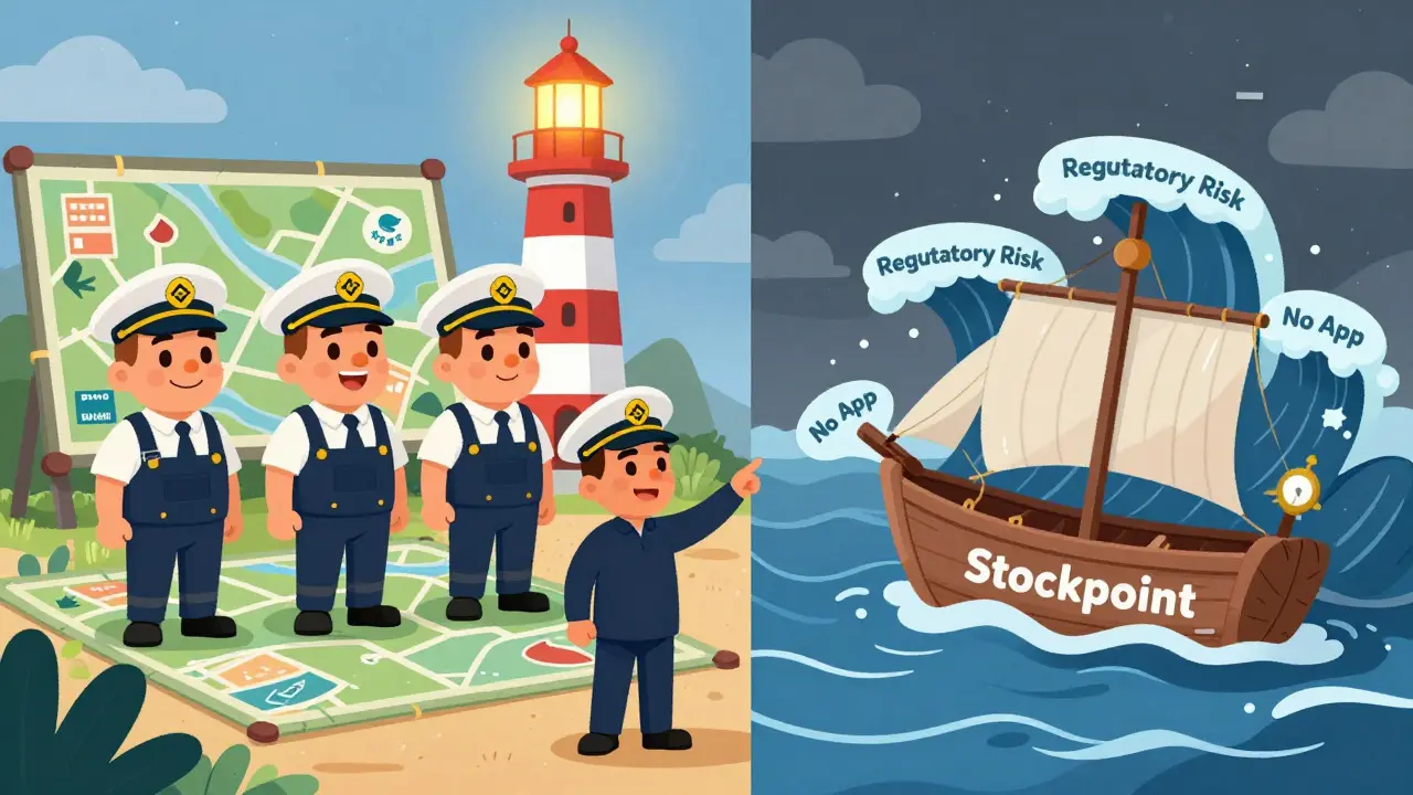 Comparación visual entre exchanges seguros establecidos y una plataforma de riesgo en aguas turbulentas.