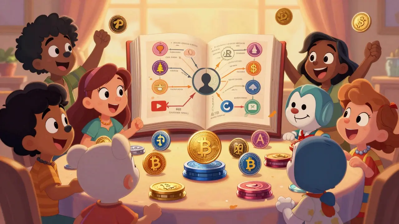 Comunidad celebrando con tokens legítimos y transparencia en un entorno seguro