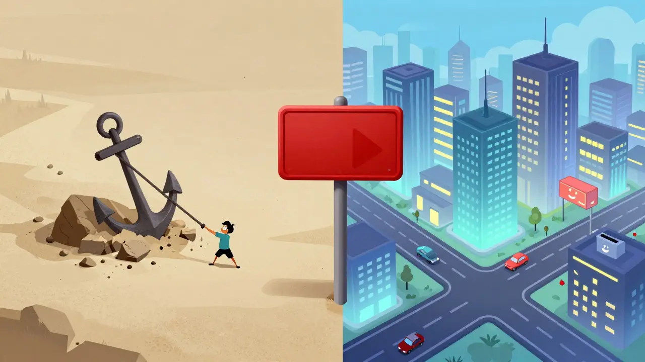 Estilo Disney: contraste entre isla abandonada peligrosa y ciudades cripto seguras vibrantes