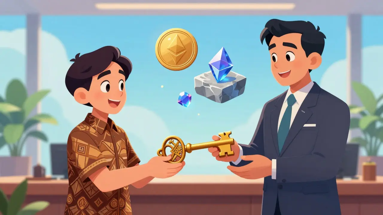 Ceremonia simbólica de transferencia de autoridad cripto de Bappebti a OJK en ilustración Disney