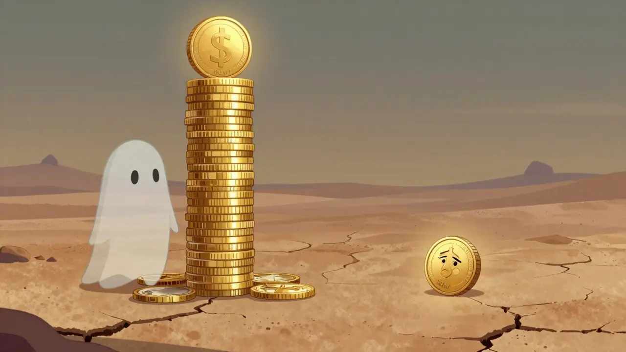 Comparación visual entre el valor pasado y la baja liquidez actual del token