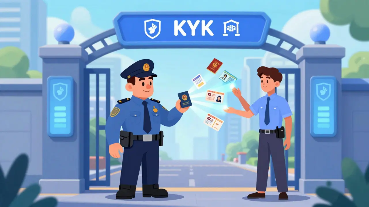Guardia de seguridad verificando documentos para acceso cripto