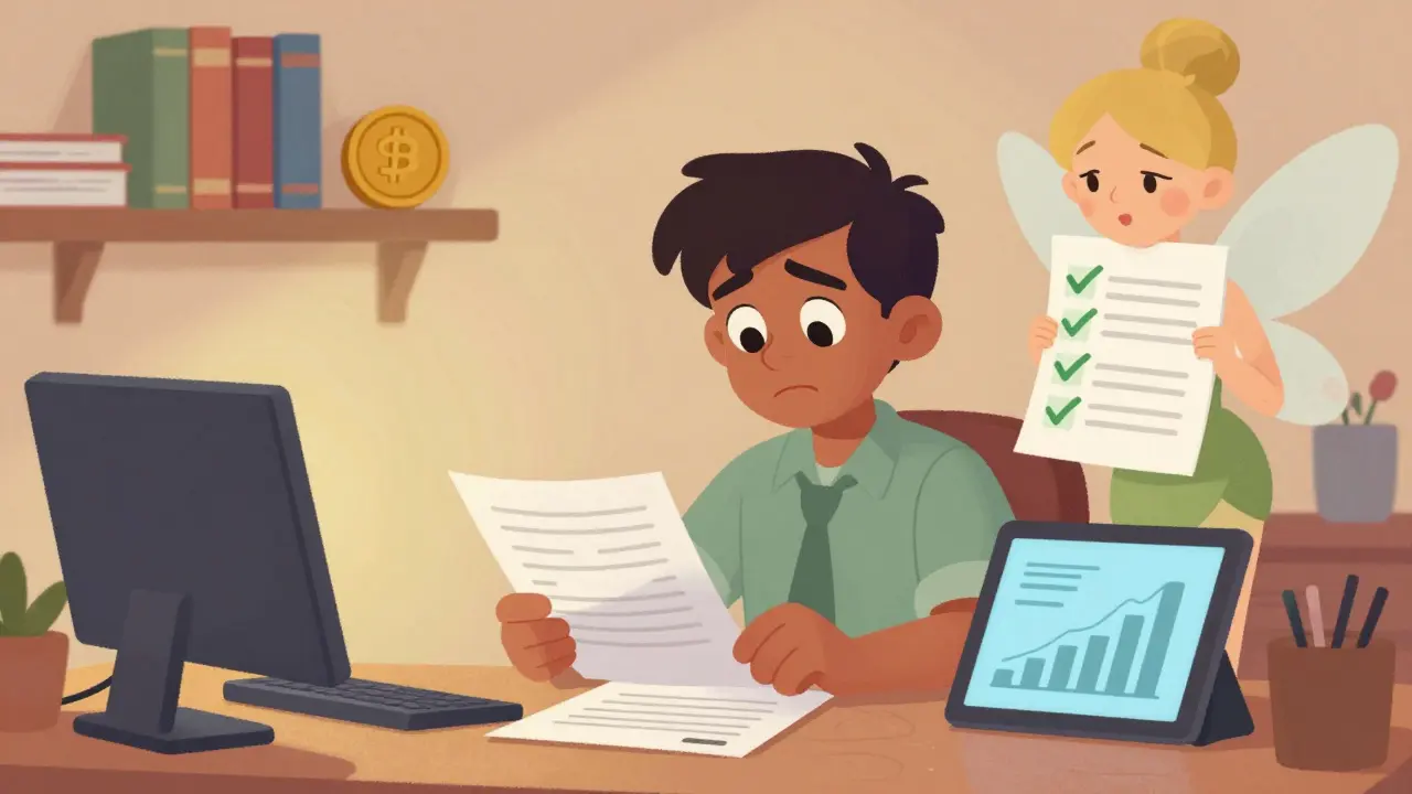 Inversor indio organizado y tranquilo revisando sus impuestos cripto en estilo Disney