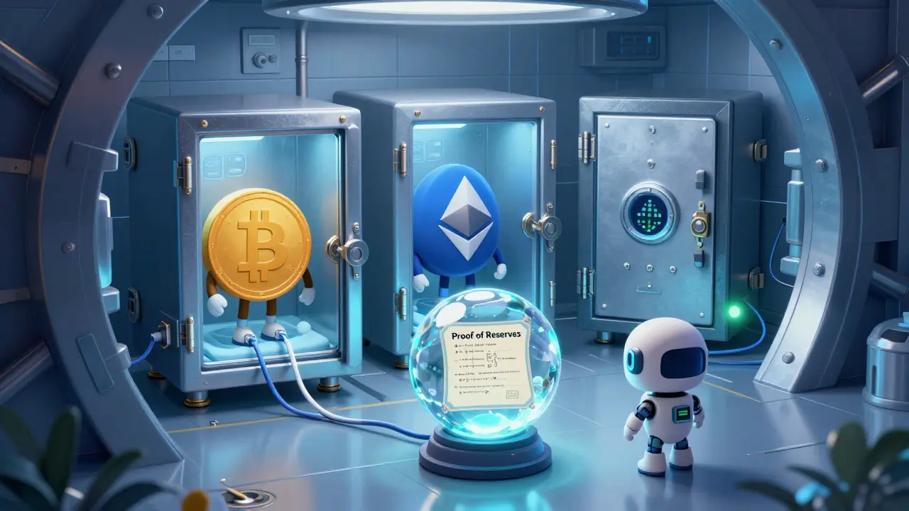 Criptomonedas seguras en bóveda fría con prueba de reservas y robot vigilante