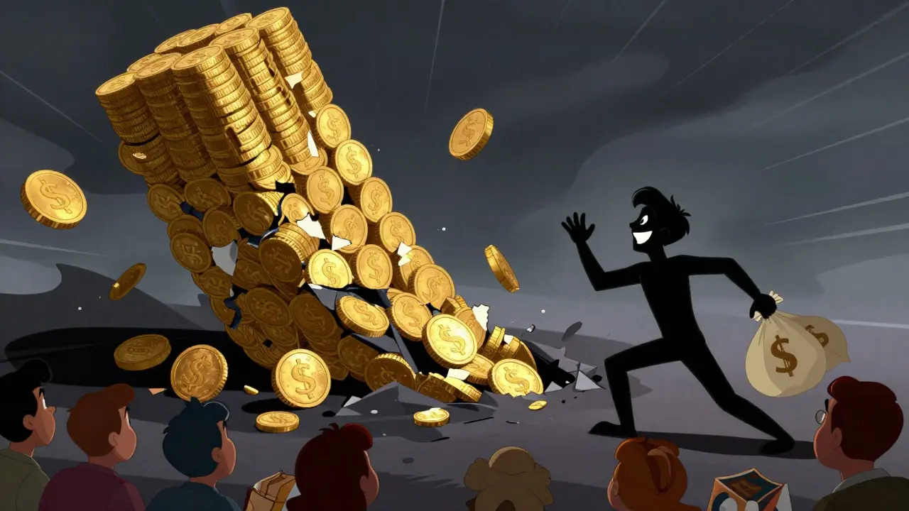 Ilustración de colapso financiero y venta encubierta de insiders