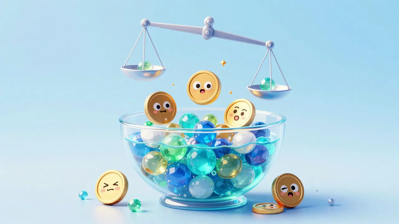Ilustración de piscina de liquidez con monedas animadas saltando en estilo Disney