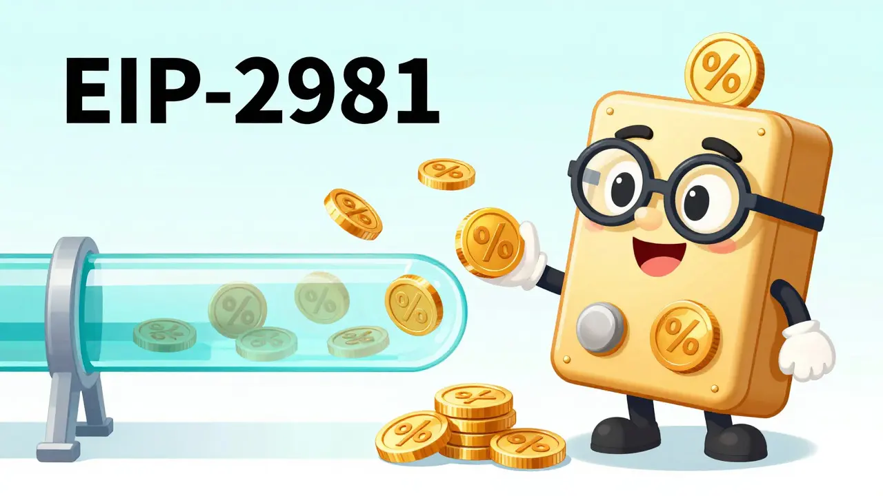 Personaje de blockchain entregando monedas de regalías automáticamente al creador
