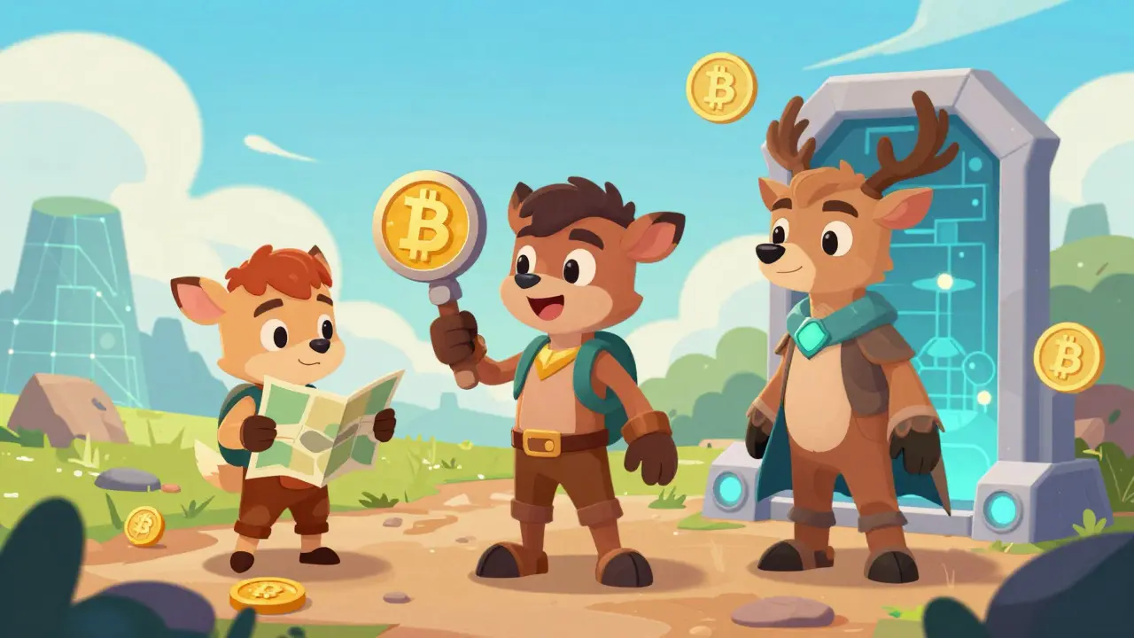 Personajes estilo Disney eligiendo estrategias de minería entre Canaan, ElphaPex y Bitdeer