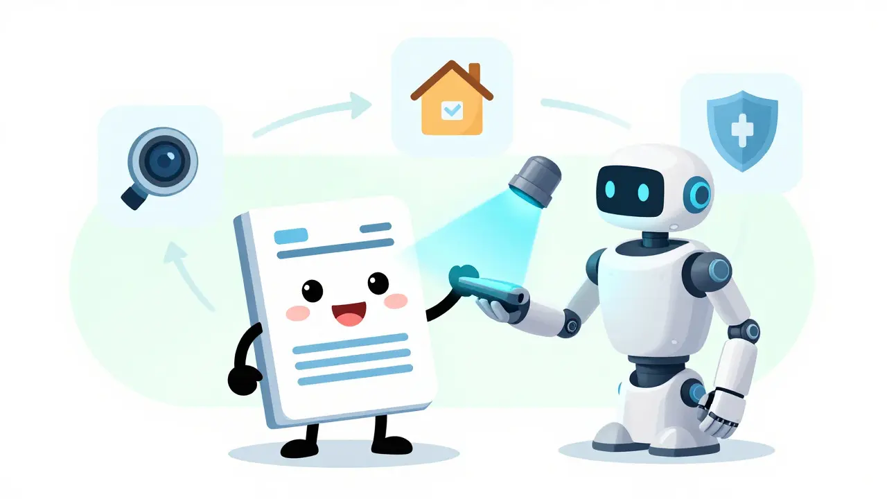 Proceso de verificación de identidad con documentos animados y robots amigables