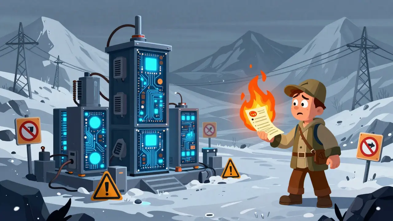 Rigs de minado prohibidos en paisaje nevado siberiano
