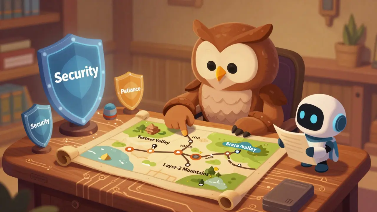 Un sabio mentor Disney guía a los usuarios por un mapa seguro de estrategias DeFi y precauciones