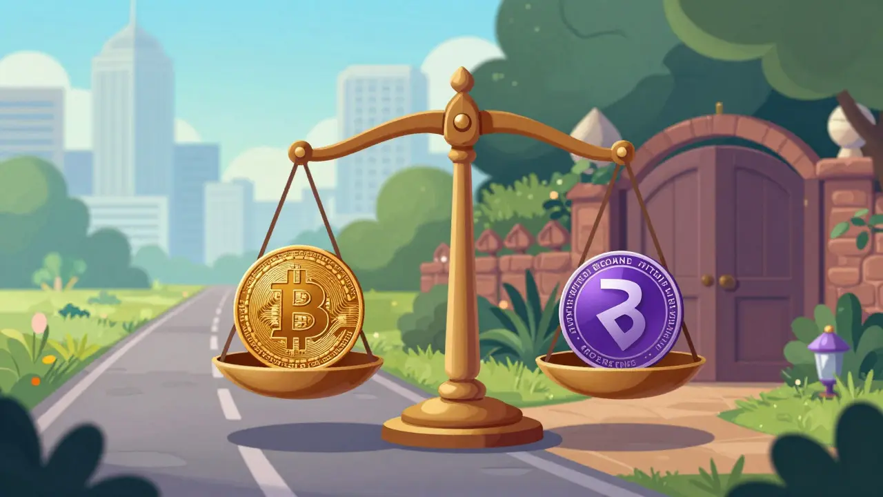 Una balanza comparando la transparencia de Bitcoin y la privacidad de Monero