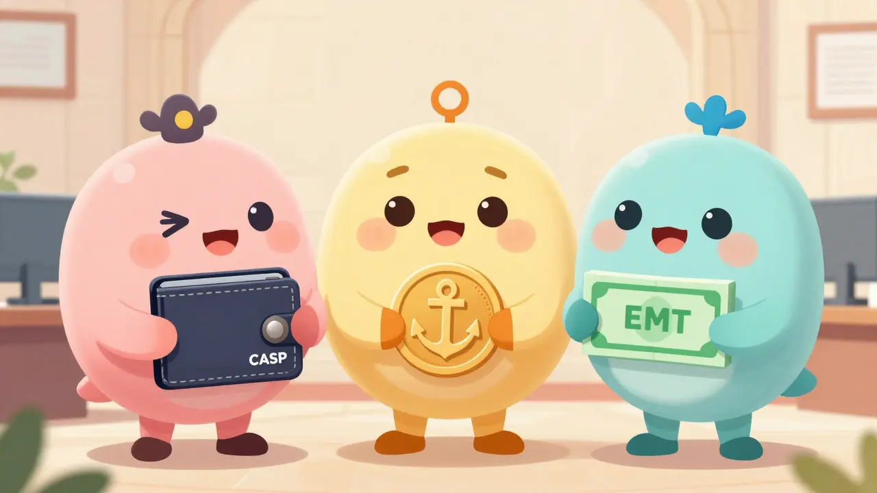 Personajes animados Disney representando diferentes tipos de entidades cripto en una oficina