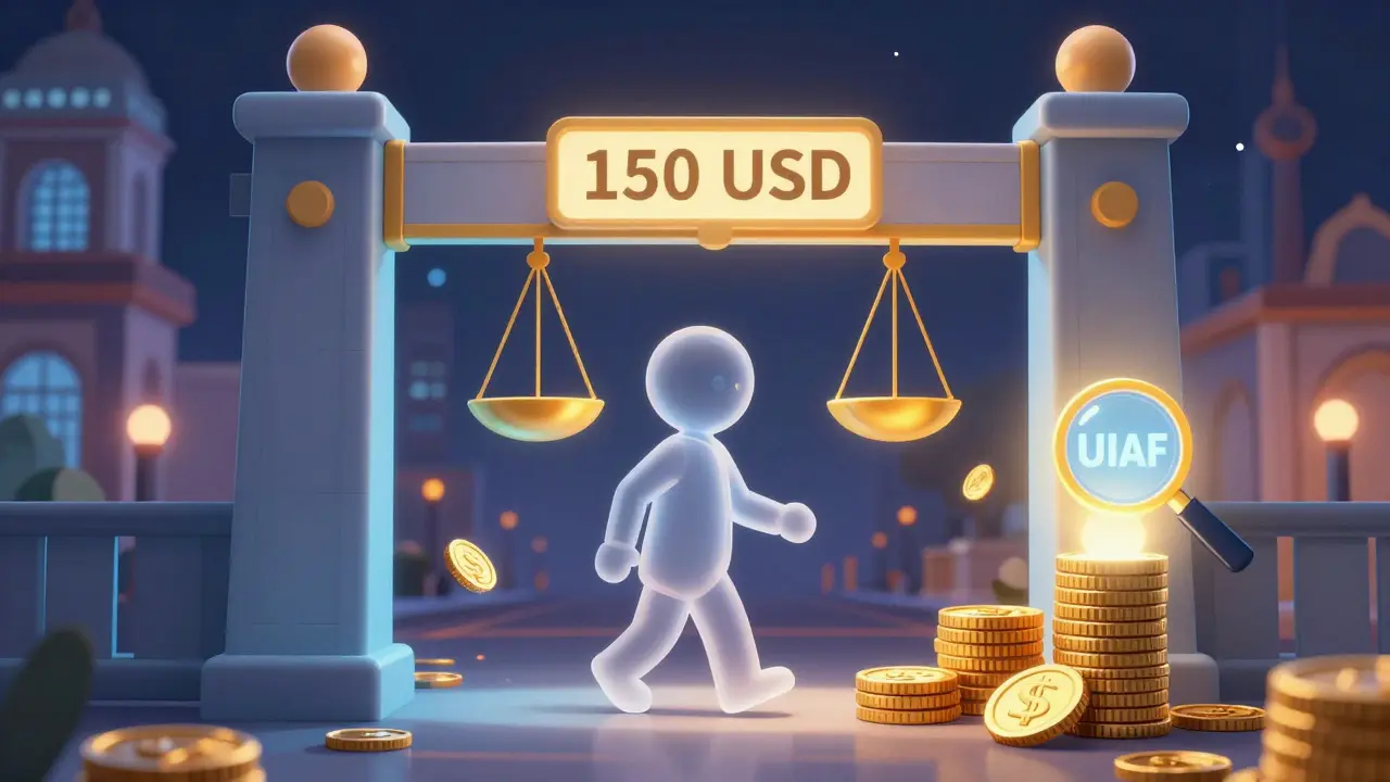 Puerta de cumplimiento financiero con umbral dorado y lupa en estilo Disney