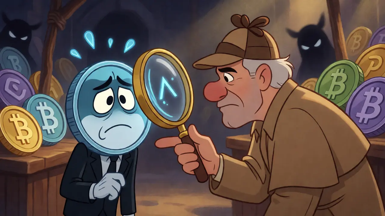 Detective analizando riesgos de estafa con la herramienta Rug Check